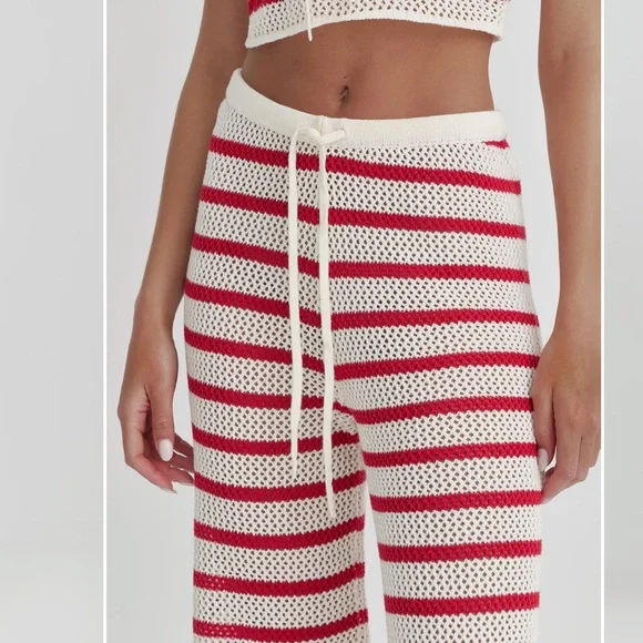 4th & reckless : Red And White Striped Knitted Top & Trouser- Lior